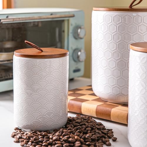 Mowtanco Embossed Ceramic Canister Set with Airtight Bamboo Lid - Image 6