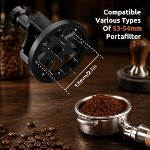 54mm WDT Tool Espresso,Press-to-Rotate Espresso Distribution Tool with Magnetic Base,Adjustable Depth Espresso Needles Distributor Tool,8 Needles Coffee Stirrer Tool for Home and Professional Baristas - Image 2