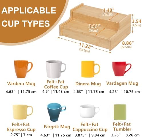 Hongtamoya 2-Tier Expandable Bamboo Coffee Mug Holder, Mug Organizer for Kitchen Cabinets, Mug Cup Rack, Multi-Functional Cup Holder Shelf, Coffee Bar Organizer, Home - Image 3