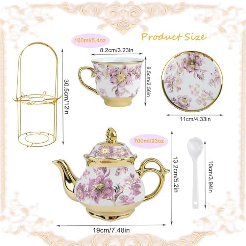 20 PCS Porcelain Tea Set, 700ml/23oz Ceramic Purple Pot Set - Image 2