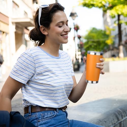 20oz Tumbler with Straw and Brush, Stainless Steel Vacuum Insulated tumbler, Double Wall Insulated Coffee Tumbler for Outdoor, Home, Travel,Office (Orange,4pcs) - Image 6