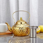 SANQIAHOME 2000ml stainless steel antique style teapot,with Infuser, thickened boiling kettle, lifting handle,Gold - Image 2