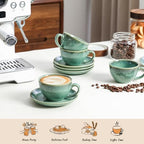 Henten Home Ceramic Latte Cups with Saucers, Coffee Cup Set of 4 - Image 6