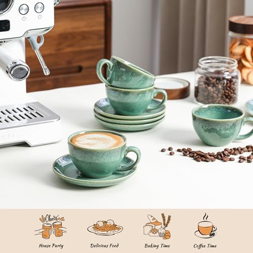 Henten Home Ceramic Latte Cups with Saucers, Coffee Cup Set of 4 - Image 6
