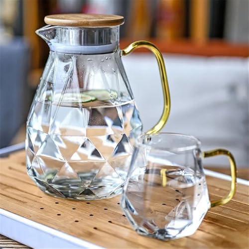 Water Pitcher A 1500ml Pot of Two Cups Diamond Texture Glass Teapot Set Hot Cold Water Jug Transparent Pot Home Heat-Resistant Large Capacity Pot Water Jug - Image 4