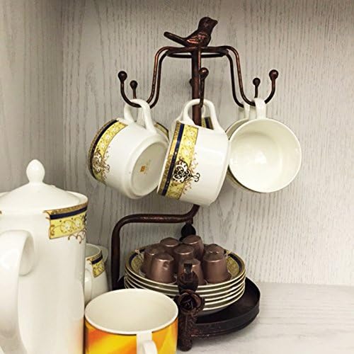 Creation Core Vintage Bronze Iron Coffee Cup Holder Storage Premium Rustic Tea Mug and Saucer Display Rack Holds 6 Cups - Image 3