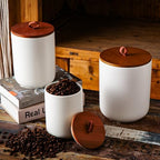 JOJUNO White Ceramic Canister 3 Piece with Airtight Bamboo Lid - Image 6