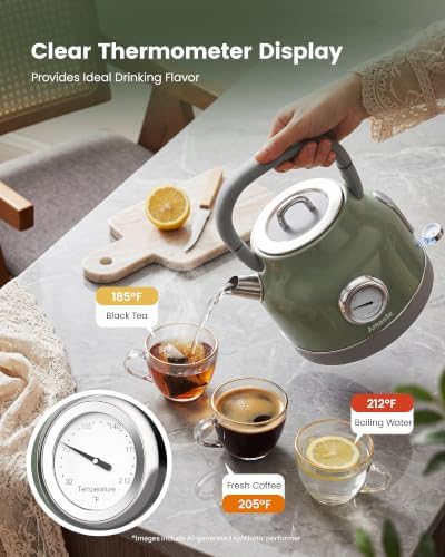 Amaste Retro Electric Kettle with Thermometer, 57 Oz Capacity, Matcha Green - Image 5