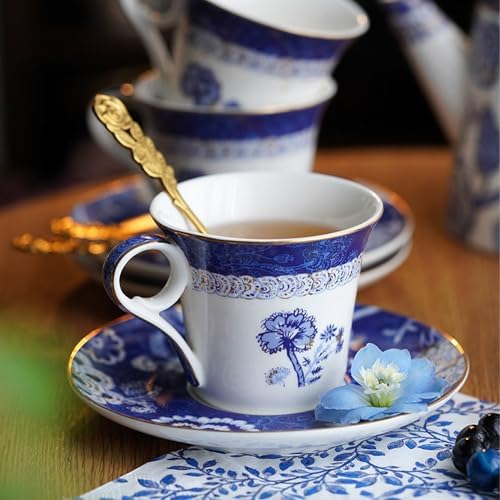 Bone China Tea Set for Adults, 13-Piece Blue and White Porcelain Tea Set for 4, Vintage Floral Tea Set With Teapot and Teaspoons, Tea Party Sets for Women Gift (Blue B) - Image 5