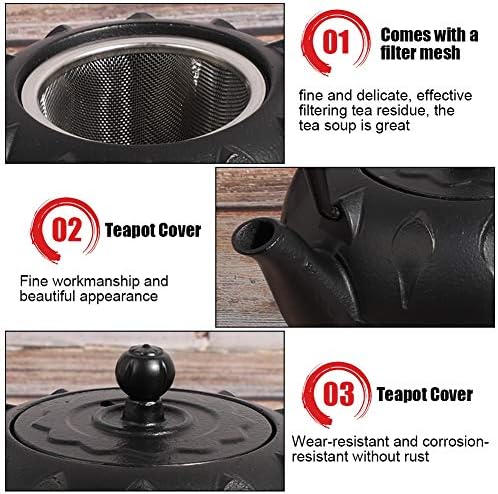 Cast Iron Teapot, Black 0.6L Tea Kettle Japanese Tetsubin Tea Pot with Stainless Steel Infuser for Loose Leaf Cast Iron Tea Pot for Stovetop Flower Design - Image 6