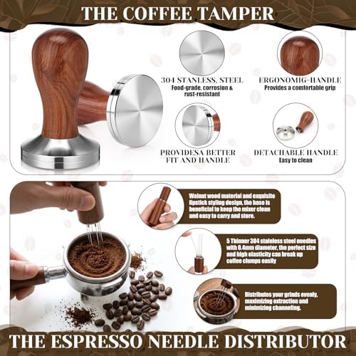 Mifoci 24 Pcs Espresso Accessories Kit Include 51mm Coffee Tamper, Coffee Stirrer, Frothing Pitcher, Latte Art Pen Stencils, Tamper Mat, Double Spouts Cups Shot Cups for Espresso Machine - Image 3