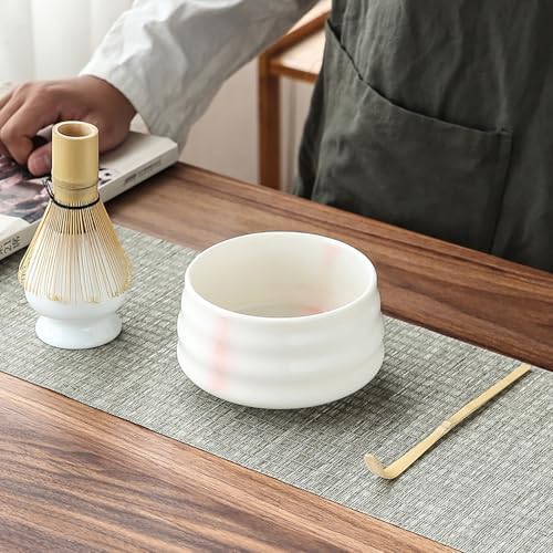 Matcha Whisk Scoop and Holder Matcha Bowl with Strainer Japanese Matcha Ceremony Accessory Set White - Image 2