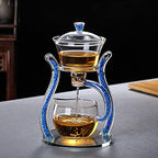 RORA Glass Teapot Set Semi Automatic Drip Rotating with Infuser Lazy Kungfu Tea pot Set (Blue) - Image 5