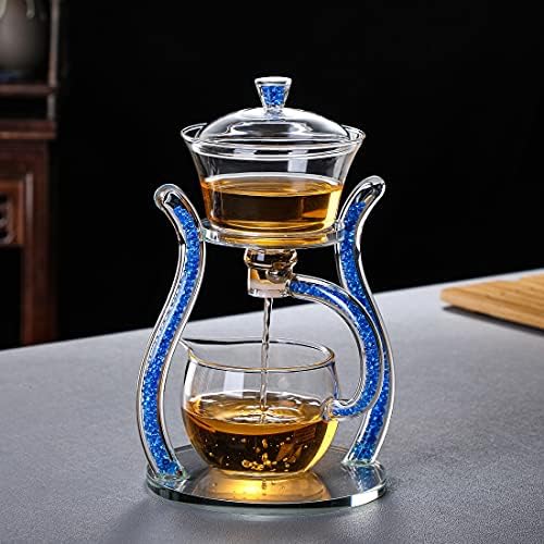 RORA Lazy Kungfu Glass Tea Set Semi Automatic Drip Rotating with Infuser Glass Teapot Set (6 cups) - Image 3