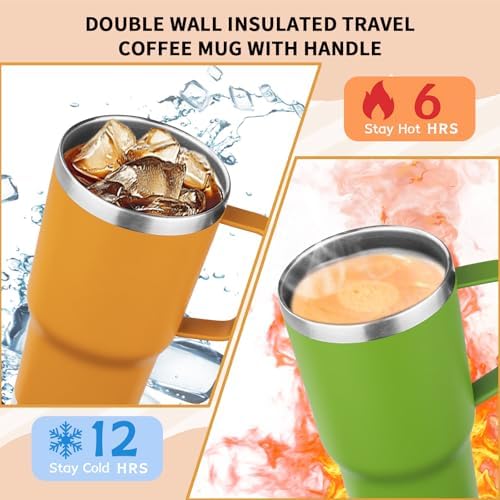 20oz Insulated Tumbler with Handle Stainless Steel Travel Coffee Mug with Lid and Straw Double Wall Vacuum Leak-proof Reusable Thermal Water Cup for Hot and Cold Drinks (Multicolor-9,6 Pack) - Image 4