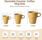 Cappuccino Cups, Espresso Cups, Stackable Mug Set of 6, Ceramic Coffee Mug 6 OZ Khaki for Hot Drinks Milk Dessert, Suitable for Home office Restaurant, Perfect for Holiday & Housewarming Present - Image 2