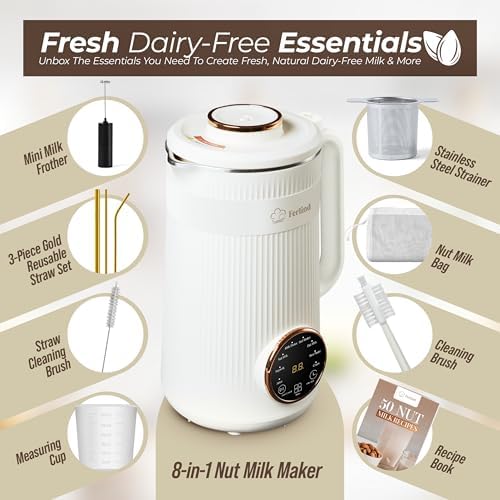 NEW 8-in-1 Nut Milk Maker for 32 oz Homemade Almond Milk, Oat Milk, Soy Milk, Coconut Dairy-Free Milk Beverages, Plant-Based Milk - Delay Start, Self-Cleaning, 50-recipe cookbook & Milk Frother - Image 2