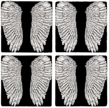 CafePress Angel Wings Black Tumbled Stone - Set of 4 Coasters Set of 4 w/holder - Image 4