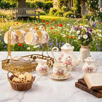 YOLIFE 22 Pcs Tea Sets for Adults, Porcelain Vintage Teaset (Pink Rose) - Image 5