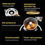Bincoo 2-Cup Triple Valve Moka Pot,316 Stainless Steel Stovetop Espresso Maker,2–3.0 Pa High Pressure,Rich Crema Moka Pot,Compatible with Electric & Gas Stoves - Image 4