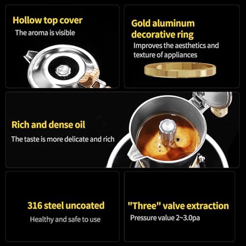 Bincoo 2-Cup Triple Valve Moka Pot,316 Stainless Steel Stovetop Espresso Maker,2–3.0 Pa High Pressure,Rich Crema Moka Pot,Compatible with Electric & Gas Stoves - Image 4