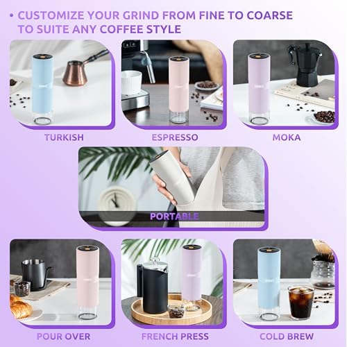Portable Electric Coffee Grinder, Rechargeable Handheld Grinder with Stainless Steel Conical Burr, Adjustable Grind Settings, for Espresso, Moka, Pour Over, French Press, Cold Brew, Blushy - Image 6