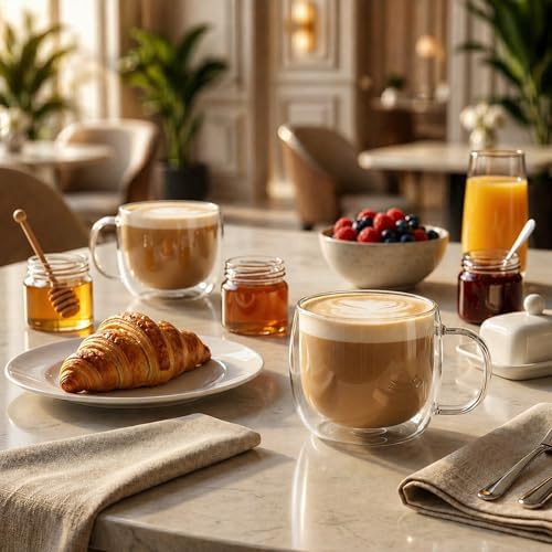 Restaurantware Glass Espresso Cups 12 Count 17 Ounces Borosilicate Double Wall Glass Coffee Mugs Insulated Clear Tea Drinkware for Hot or Cold Beverages - Image 4