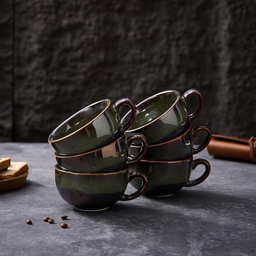 Coffeezone Set of 6 Vintage Design 12 oz Professional Barista Ceramic Latte Art Cappuccino Cups Set (Sea Grey * 6) - Image 2