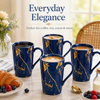 Blue and Gold Coffee Mugs Set of 6, 12 oz Porcelain - Image 7