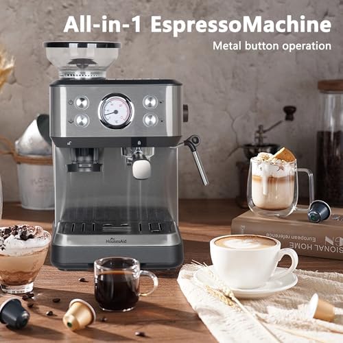 20 Bar Espresso Machine, Stainless Steel, with Built-in Grinder - Image 3
