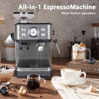 20 Bar Espresso Machine, Stainless Steel, with Built-in Grinder - Image 3