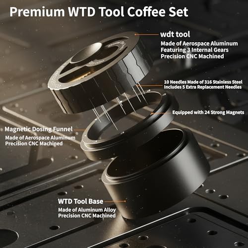58mm WDT Tool for Espresso, Coffee Distribution Tool with 10 Stainless Steel Needles, Triple-Gear Rotation System, 24 Strong Magnets, All-Metal CNC Aluminum Espresso Stirrer, Coffee Bar Accessories - Image 2