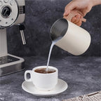 Milk Frother Cup Stainless Steel Coffee Milk Frothing Pitcher Jug Anti-scald Wood Grain Handle 304 Stainless Steel Mug Cup Professional Utensils(600ml Beige) - Image 4