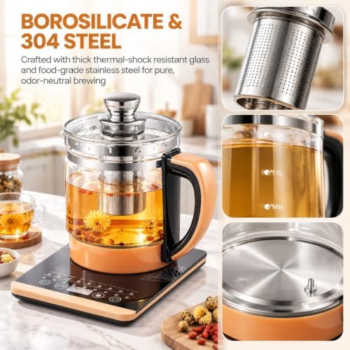 1.8l Electric Glass Kettle,800w Tea Maker with 18 Smart Menus,24h Timer,Temperature Control,Infuser,Water Boiler for Coffee Soup - Image 3