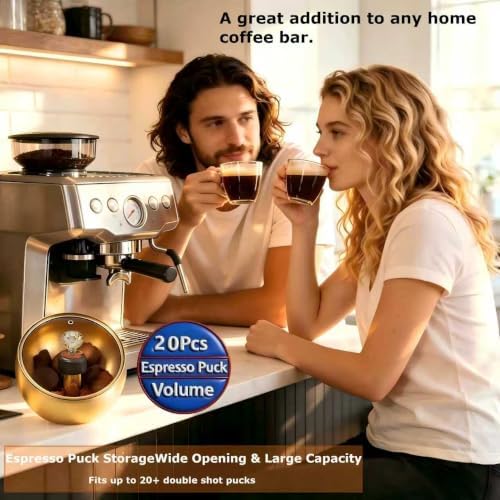 Upgraded Stainless Steel Espresso Knock Box Coffee Knock Box with Glass Lid and Magnetic Removable Knock Bar, Holds 20Double Espresso pucks & Coffee Grounds (GOLD) - Image 2