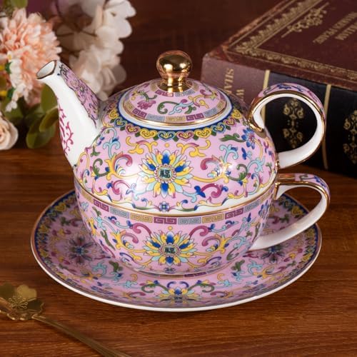 KAMMAK Tea for One Set, Ceramic Teapot, Bone China Tea Set, Cup and Saucer - Image 3