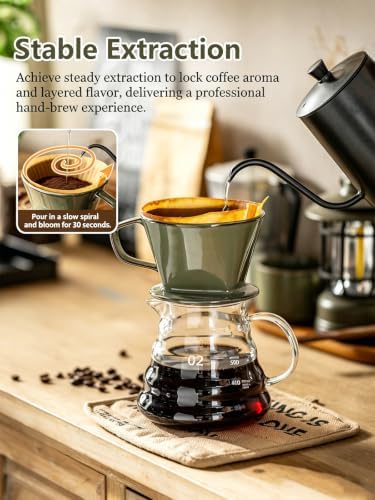 Gomakren Stackable 13oz Coffee Mugs Set of 4 with Stand & Spoons & Ceramic Pour Over Coffee Dripper, 3-Hole Cone Brewer - Image 4