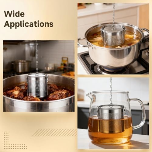 Stainless Steel Infuser Basket, 6.3 in Seasoning Strainer with Locking Lid & Hook Chain, Mesh Filter for Brewing & Cooking, Large Tea Strainer - Image 6