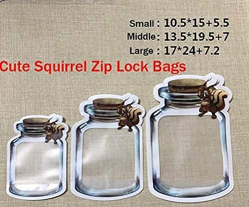 50 Pieces Stand Up Mason Jar Pattern Ziplock Bags Plastic Pouch Cute Bottle Shape Smell Proof Packaging Pouches (Squirrel,6.7x9.6 Inch) - Image 3