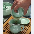 Chinese celadon exquisite ceramic tea set kettle tea cup plastic tray porcelain tea set travel tea set best gifts-D (K) - Image 7