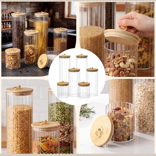 SiliFine Glass Pantry Storage Jar with Lid, 6 Set, Bamboo Lid with Ring - Image 6