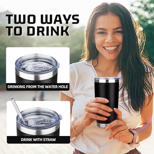 20 oz Tumbler with Lids and Straws, Stainless Steel Insulated Travel Coffee Mug, Double Wall Vacuum Insulated Tumblers, Powder Coated Coffee Tumbler for Cold & Hot Drinks (Mix Color-7) - Image 4