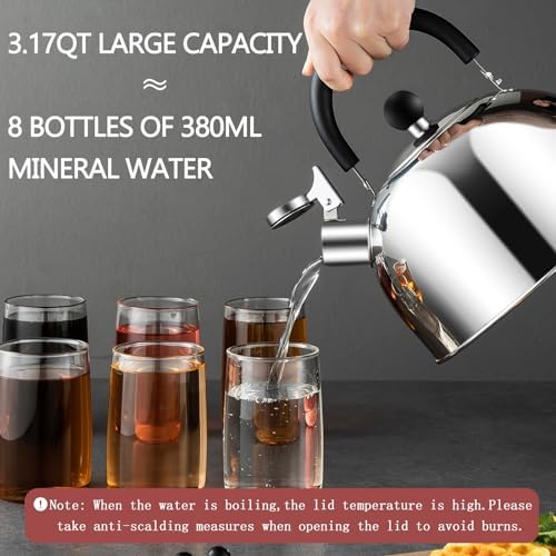 304 Stainless Steel Whistling Tea Kettle 3.17 Quart/3L Tea Pot - Image 4
