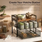 Beslands Tea Bag Organizer & Coffee Station, Matcha Kit Storage, 2 Drawers Tea Bar Tea Box Kitchen Shelf for Countertop, Teabag holder with 4 Hooks, Matcha Tea Station - Image 6