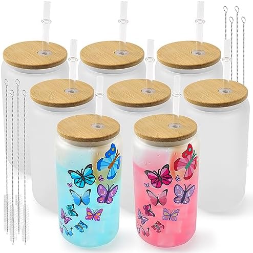 Joyclub Bundle of 4 Pack Acrylic Lids (Clear) and 8 Pack Sublimation Glass Cups Blanks with Bamboo Lid 16 OZ - Image 5