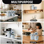 4 Piece Airtight Ceramic Canister Set With Attached Wooden Spoon Reusable Chalk Labels For Dry Goods Sugar Coffee Tea Kitchen Storage Use (LightBlue) - Image 3