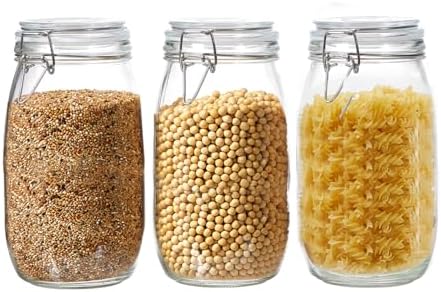 3 Pack 51oz Food Storage Jars with Airtight Lids, Preserving Seal Wire Clip Fastening Glass Containers, Canisters for Kitchen Organization, Flour, Cereal, Pasta, Sugar, Beans, Pickling Jars(51 Oz*3) by Ulodimi
