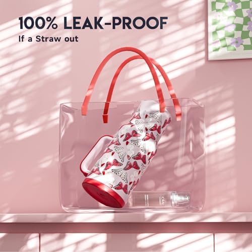 Meoky 40 oz Tumbler with Handle and Straw: Stainless Steel Insulated Tumbler with Lid and Straw - 100% Leak Proof Tumbler for Car Cup Holders - Travelers Commuters Workers, Red Butterfly - Image 3