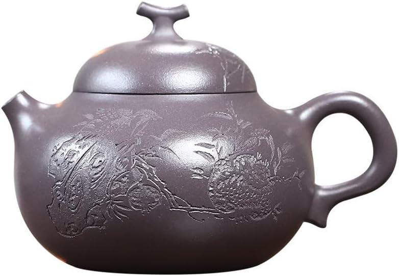 Tea Kettle 220ML Ancient Purple Clay Teapots Master Handmade Carved Kettle Zisha Tea Set Chinese Teapot Ceramic Tea Infuser by Unknown
