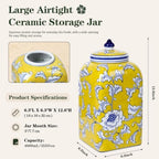 12.5" H Ceramic Kitchen Canisters for Countertop, Tea & Coffee Bean Storage Canister with Airtight Lid, Hand-painted Chinoiserie Decor Ginger Jar for Home Decor, 155 fl oz - Yellow Peony - Image 2